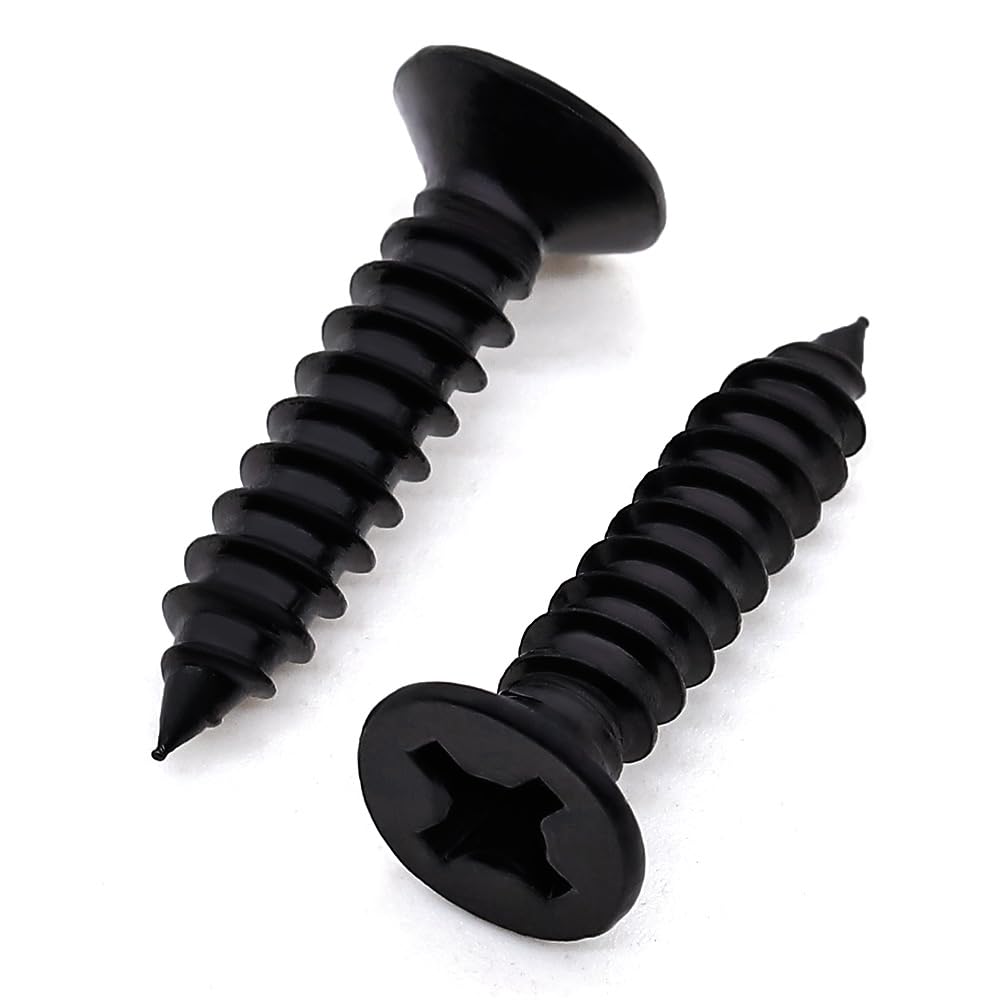 Glvaner #4 x 1 inch Stainless Steel Flat Phillips Drive Self Tapping Screws, Black Coated, 304 Stainless Steel 18-8, Flat Head Wood Screws Sheet Metal Tek Screws, 100 pcs