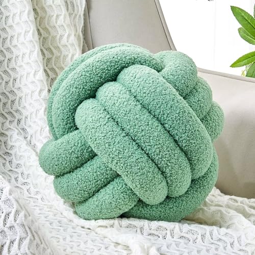 Image of Uvvyui Knot Pillow Ball, Soft Home Decorative Round Throw Pillow, Handmade Knotted Plush Pillow, Round Boucle Pillow Cushion (8.6 Inches Sage Green)