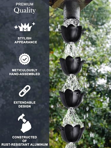 Monarch Rain Chains 18022 Aluminum Large Cup Lotus, 8-1/2 Feet Length Replacement Downspout For Gutters, Rain Chain 8.5 Ft thumb #3