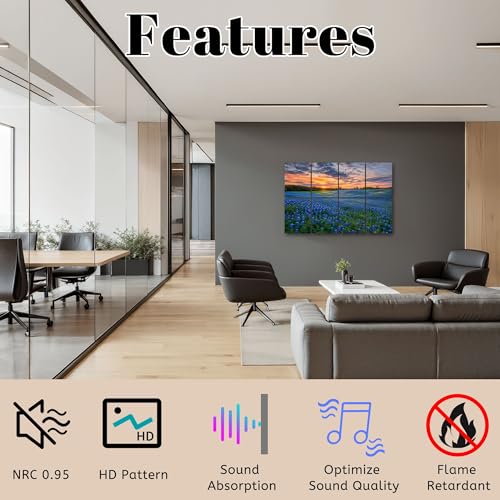 8 Pack Paneles Acústicos Artísticos Absorbentes de Sonido Bluebonnets TX Paneles Decorativos Auto Adhesivos para Estudios de Grabación en Casa 48"x32" miniatura 3