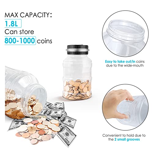 Large Piggy Bank for Boys Adults, Vcertcpl Digital Coin Counting Bank with LCD Counter, 1.8L Capacity Coin Bank Money Jar for Adults, Designed for All US Coins (Silver) - Thumbnail 5