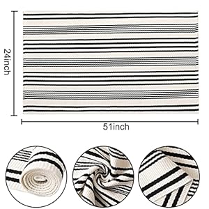 Black and White Striped Rug 24 x 51Outdoor Front Porch Rug Hand Woven Machine Washable IndoorOutdoor Layered Door Mats for EntrywayBedroomOutdoor