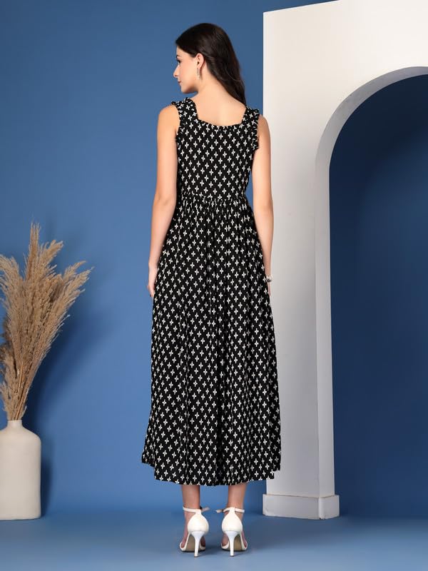 Image of New Rayon Printed Flared Maxi Dress for Women & Girl's | Women Flared Dress