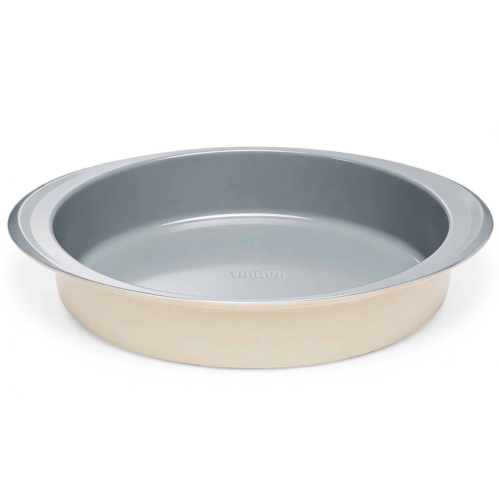 9 Inch Nonstick Round Cake Pan with Handle, Ceramic Coating PFOA PFAS PTFE Free, Aluminized Steel, Oven Safe 550°F, Dishwasher Safe, For Layer Cakes Cheesecakes and Brownies (Cream)