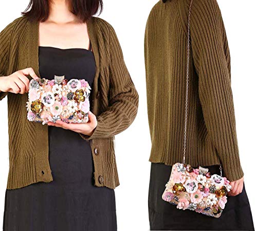 Selighting Colorful Floral Clutch Evening Bags For Women Formal Beaded Bridal Wedding Purse Prom Cocktail Party Handbags Champagne #TOP2