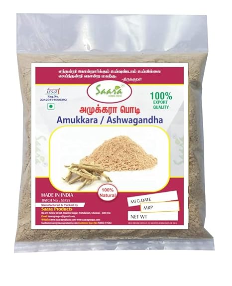 Saara HERBAL FRESH Amukkara Powder 100g Indian Ginseng, Amukkara Kizhangu Powder, Ashwagandha Powder,100g Helps Boost Strength, Stamina & Energy