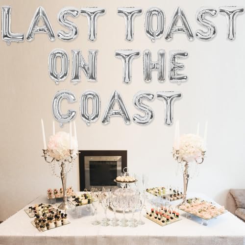 Image of Last Toast On The Coast Bachelorette Party Decor Sliver Last Toast On the Coast Balloon Banner Diamond Ring Champagne Balloon Beach Bachelorette Decor for Nautical Coastal Summer Pool Party