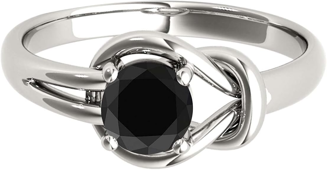 MauliJewels 1.00 Carat Natural Black Diamond Engagement Ring for Women | Round Black Diamond Solitaire | 14K White Gold, Rose Gold, Yellow Gold | Statement Bridal Ring