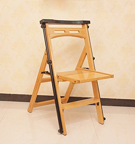 Taburete de paso de bambú plegable y convertible en silla con escalera para hogar 5