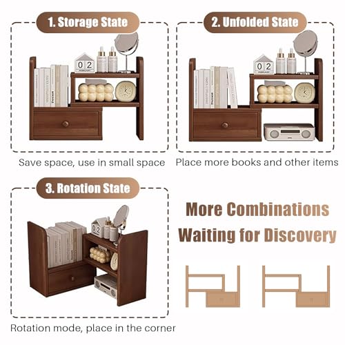 Estantería de escritorio de madera natural con estantes ajustables de mesa 5
