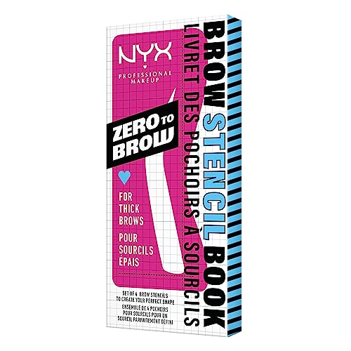 NYX Professional Makeup Brow Stencils for Thick Eyebrows Set of 4 Templates: Round, Straight, Arched and Extra Long, Zero to Brow