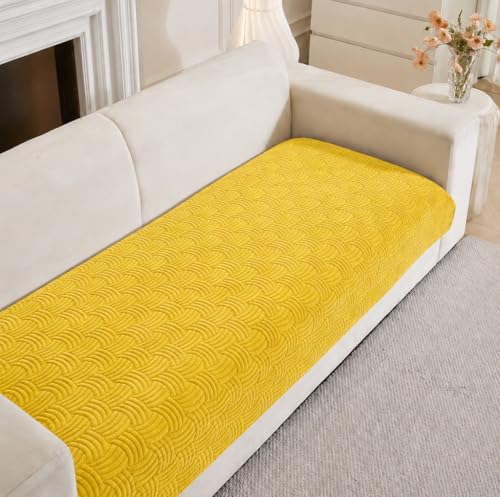 Image of HOMETHREADS Innovative Premium Velvet Sofa Cover Mat with PVC Backing for Non-Slip Comfort (C Yellow, 1 Seater | 70x70cm)