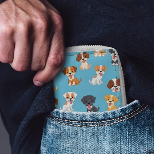 Pu Leather Zipper Slim Wallet Bag for Women, Blue Dog Prints Funny Credit Card Holder Organizer with 20 Card Slots Portable Mini Purse 6