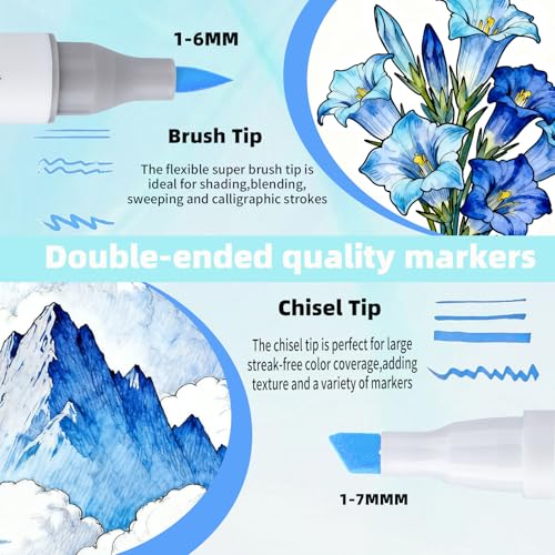 OLINGYOU Coloring Marker,24 Colors Fine & Chisel Dual Tip Marker Set,Permanent Art Markers for for Adult Coloring Books,Alcohol Markers Stocking Stuffers(White Barrel) — view 3