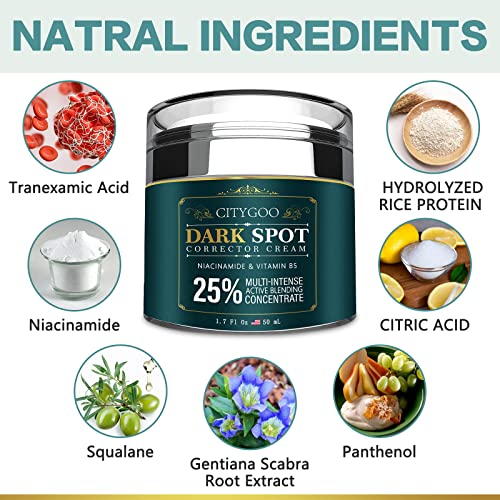 Citygoo Dark Spot Remover For Face And Body, Dark Spot Corrector Cream, Natural Ingredient,Enriching Skin Care For All Skin Tones - Melasma, Freckle, Sun Spot Remover & Blemish Reducer-1.7 Fl Oz #TOP5