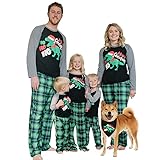IFFEI Family Matching Pajamas Set Christmas Dinosaur and Green Plaid Print Long-sleeve Sleepwear 8-9 Years