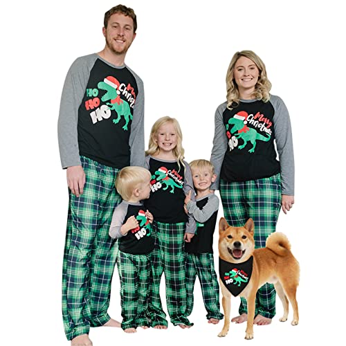 Image of IFFEI Matching Family Pajamas Sets Christmas PJ's with Letter and Plaid Printed Long Sleeve Tee and Bottom Loungewear