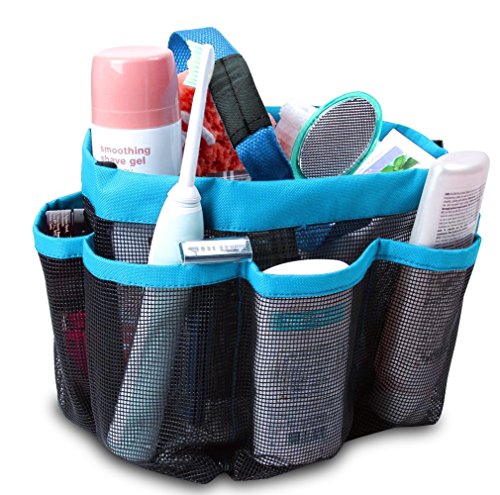ONEVER Shower Caddy Tote, Quick Dry Hanging Shower Caddy Toiletry Organizer Cosmetic Storage Bags Basket Mesh Water Resistant for College Dorm Home Travel Gym Dorm Camping Bathroom - Blue