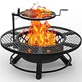 BALI OUTDOORS Fire Pit with Poker, 40 inch Outdoor Fire Pit Patio, Wood Burning Firepits for Outside with Grill
