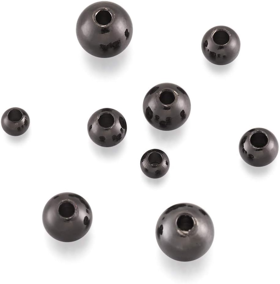 Craftdady 200Pcs Black Round Brass Spacer Beads 3mm 4mm 5mm 6mm Smooth Metal Tiny Ball Rondelle Loose Beads with Box for Jewelry Crafts Making