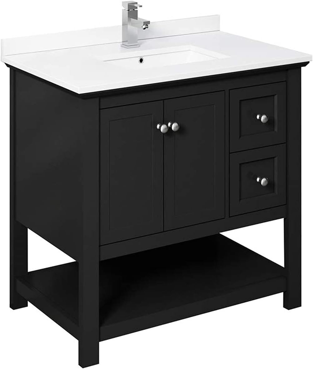 Amazon.com: Fresca Manchester 36 Inch Black Bathroom Open Vanity with Storage Shelf - Quartz ...