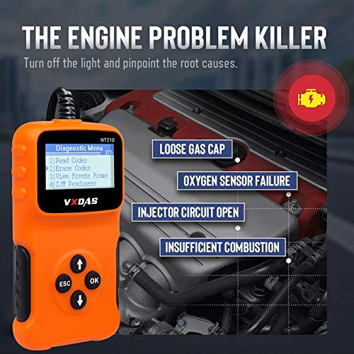 Arozk OBD2 Scanner,Universal OBD2 Code Reader Car Automotive Engine Light Error Diagnostic Scan Tool,Read & Erase Fault Code DTC View Check Emission Monitor Status for OBDII Protocol Vehicle from 1996