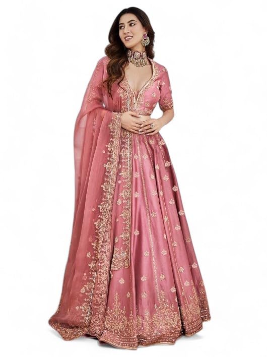 Women's Art Silk Semi-Stitched Sequins Dori Embroidered Lehenga Choli with Dupatta (7091-Pink--Lehenga-Choli-Latest; Free Size) (Pink)-image-39