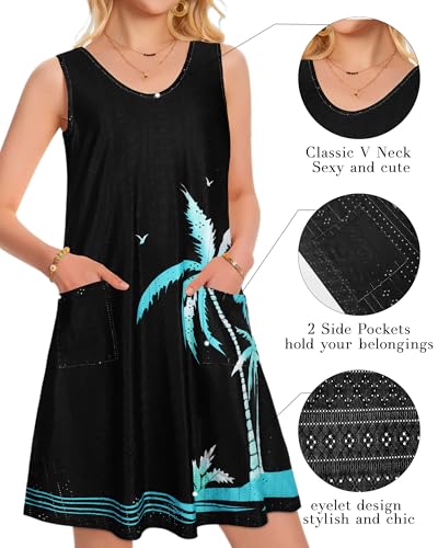 Image of elescat Swimsuit Coverup Summer Dresses for Women Eyelet Casual Loose Sleeveless Sundress with Pockets 2026
