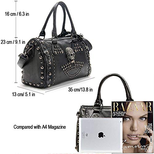 Women Skull Handbag Large Capacity Gothic Shoulder Bag Studded Doctor Handbag4