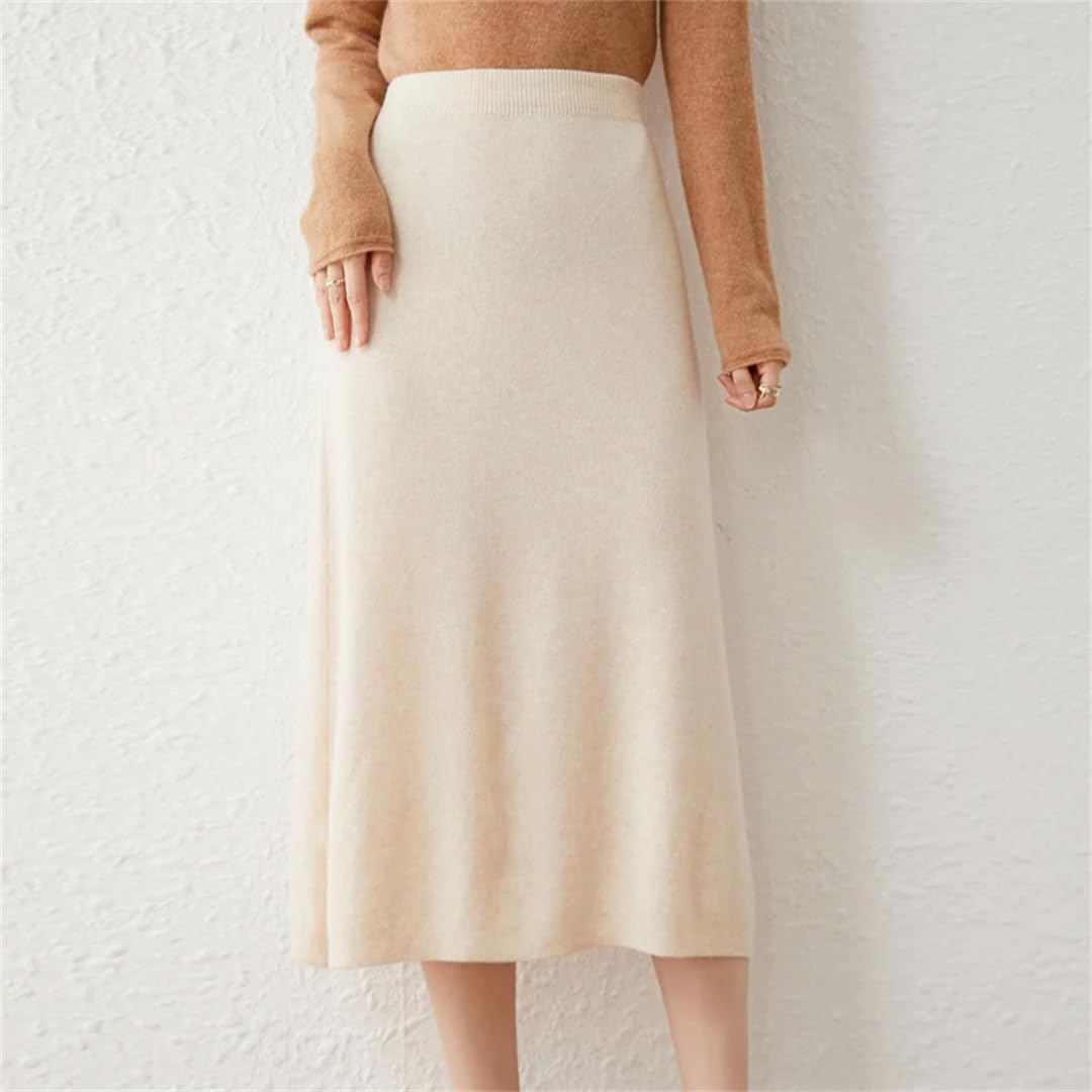 Yeuyyben Gonna in lana da donna Autunno Inverno Media Lunghezza a Vita alta Cashmere Gonna spessa A-Line Knit Gonna