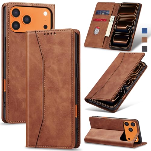 Jasonyu Funda para iPhone 17 Pro MAX,Cuero PU Carcasa,Tipo Libro Flip Case con Tarjetas y Cartera,Soporte Plegable,Cierre magnético,Capa (Marrón)