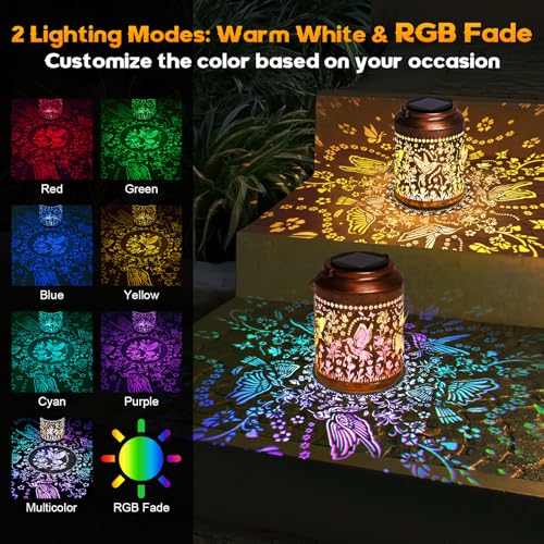 Uspring 3D Hummingbird Solar Lanterns Outdoor Waterproof Gifts for Women Mom Grandma Birthday Gifts for Women Garden Decor Outdoor Lantern Solar Lights with 3 Replaceable Bases Patio Porch Yard Decor - Thumbnail 4