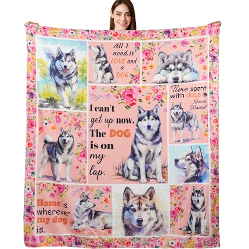 Husky Gifts Siberian Husky Blankets 50"X60" Dog Throw Blanket for Dog Lovers Mom Dad Flannel Puppy Print Blanket for Couch Sofa Bed Car