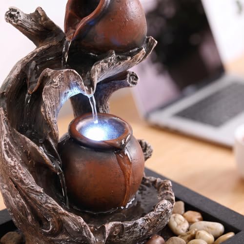 Image of Kingsyard Zen Tabletop Water Fountain, Cascading Waterfall with LED Lights