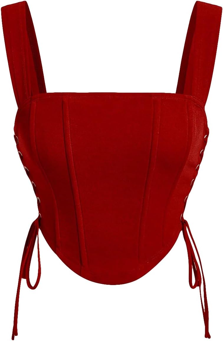 Milumia Women's Square Neck Wide Straps Bustier Tank Top Tie Side Corset Tank Tops