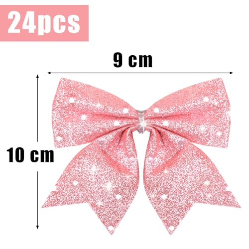 BHGT 24 pcs Small Pink Glitter Bows for Christmas Tree Decoration Christmas Decorative Bows Christmas Tree Bow Christmas Bows Decorative Xmas Decor Wreath Ornament - Image 2