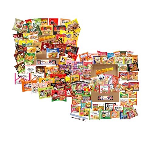 FRKRUS AsianNoodleBox Variety Noodle/Ramen/Tteokbokki - Pack/Cup/Bowl Type - Lunch and Midnight Simple Snacks - Korea/Japan/Indonesia/Vietnam/Thailand/Taiwan/US - All Brands in here (Asian Non-Spicy Mixed 10 Packs)