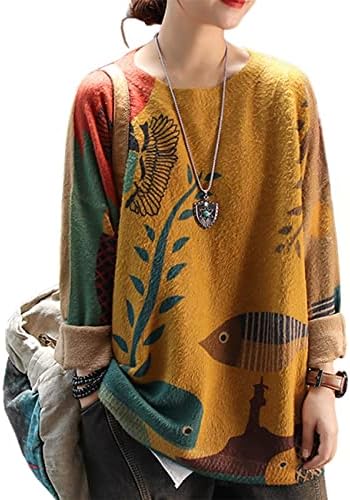 YESNO Women Sweater Graphic Oversized Pullover Sweaters Casual Loose Long Sleeve Knit Tops 2XL S01 CR19