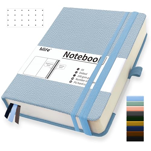 Mlife Cuaderno Punteado A5, 360 Páginas Y 100 G/M² De Papel Resistente A La Tinta, Cuadernos Con Bolsillo Plegable Para La Oficina, La Escuela, El Hogar, La Escritura Y Notas (Azul pálido)