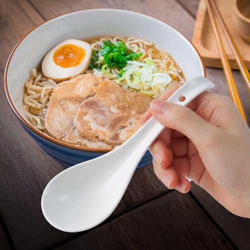 Loveinusa HTG2369 Soup Spoons, Ceramic Asian Soup Spoons 6.8 Inch White Large Japanese Soup Spoons thumb #2