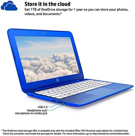 (Discontinued) HP Stream 11-r010nr 11.6-Inch Notebook (Intel Celeron Processor, 2GB RAM, 32 GB Hard Drive, Windows 10 Home 64- Bit), Cobalt Blue
