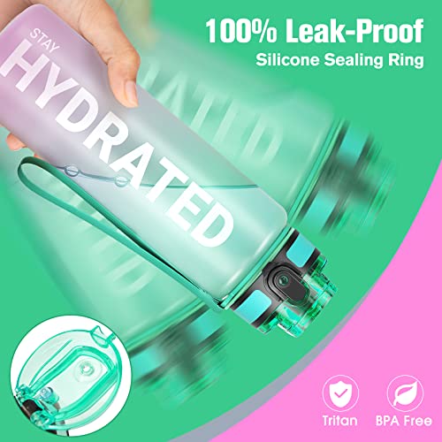 Image of Sahara Sailor Water Bottles, 25oz Motivational Sports Water Bottle with Time Marker - Times to Drink - Tritan, BPA Free, Wide Mouth Leakproof, Fast Flow Technology with Clean Brush (1 Bottle)