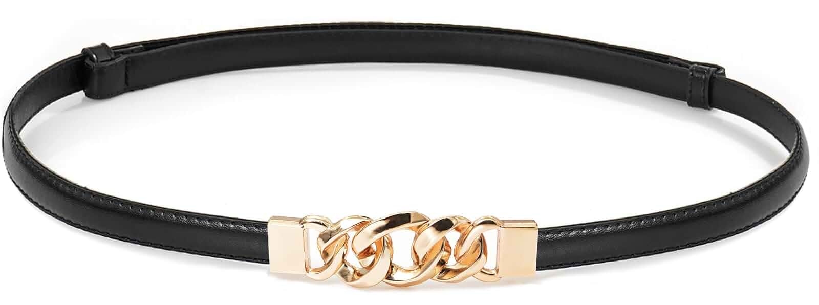 Glamorstar Women Skinny Belts for Dresses Thin PU Leather Waist Belt with Gold Buckle