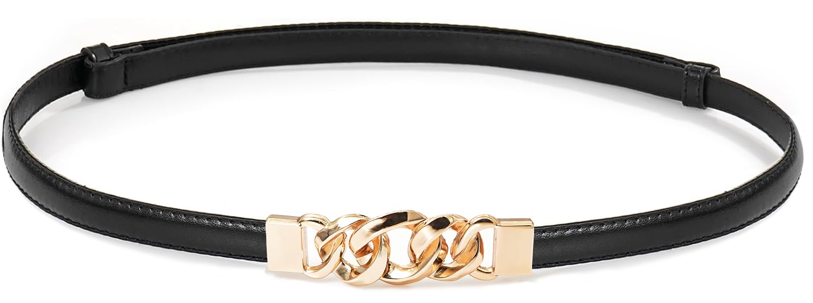Glamorstar Women Skinny Belts for Dresses Thin PU Leather Waist Belt with Gold Buckle