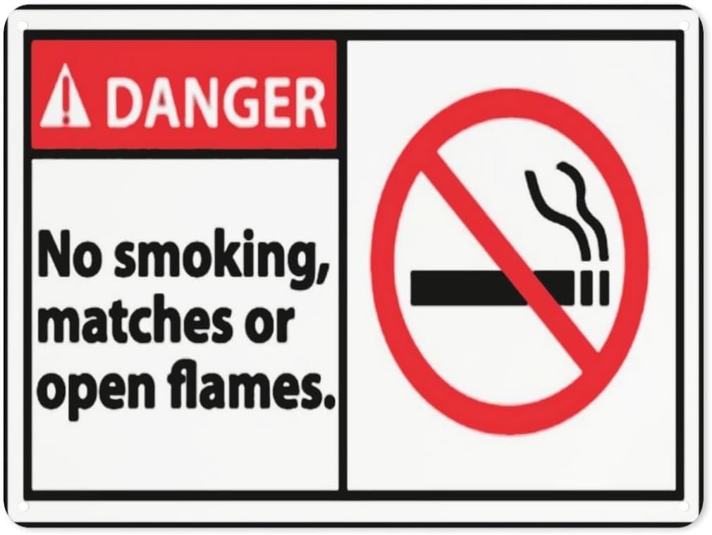 Warning Notice Danger No Smoking Matches Rust Free Aluminum Tin Sign - Traffic Safety Decor with Pre-Drilled Holes for Workplace, Factory - 12x8 Inch​