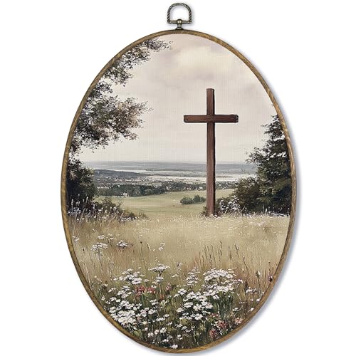 Framed Christian Cross Wildflower Wall Art