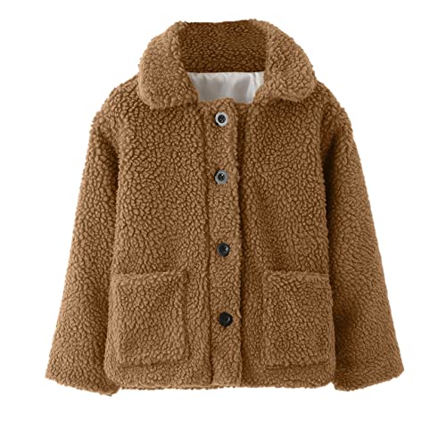 Fleece Warm Coat for Toddler Girls Button Down Long Sleeve Lapel Jackets with Pockets Baby Girls Soft Comfy Outwear