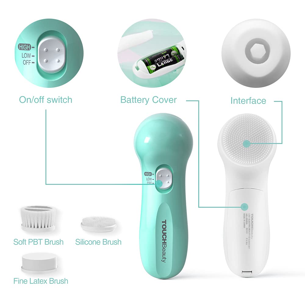 Gentle Electric Facial Cleansing Brush for Sensitive Skin, Silicone Face Scrubber with 3 Replacement Heads & Travel Case, 2 Speeds Adjustable, IPX7 Waterproof Face Brush for Deep Cleaning, Exfoliation view 9