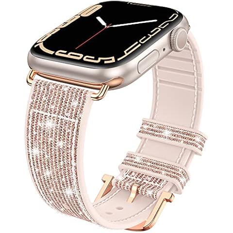 Neitra Compatible with Apple Watch Straps 38mm 40mm 41mm, Bling Soft Silicone Replacement Band, Color-Changing Smartwatch Bracelet for iWatch Series 8 7 SE SE2 6 5 4 3 2 1(Pink-Rosegold-Gold) Cover