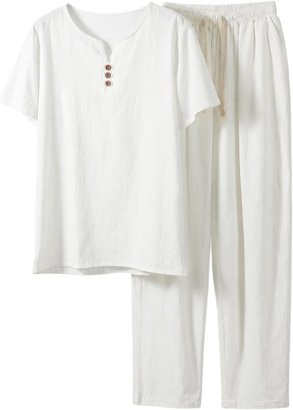 Men's Cotton Short Sleeve T-Shirt Set Chinese Style Embroidered Retro Top and Long Pants Casual 2 Piece Outfit